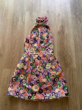 helsi sarah purple floral sequin embellished halter mini party dress size XS NEW